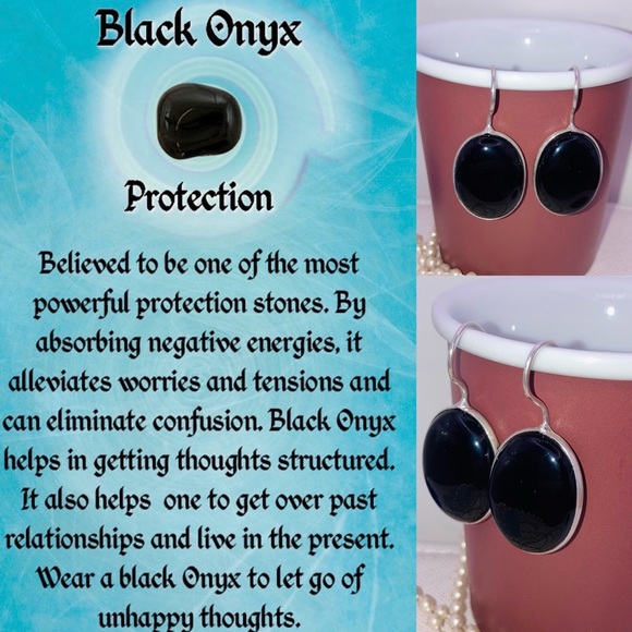 Black Onyx Gemstone Handmade Hook Drop Earrings - Picture 3 of 3